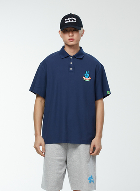 Melting Sadness春夏季比耶刺绣章短袖纯棉舒适休闲Polo