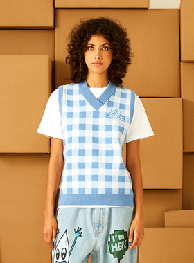 Melting Sadness【秋冬新品】2024秋冬格子刺绣章背心情侣款