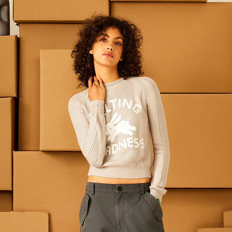 印花兔子休闲套头毛衣