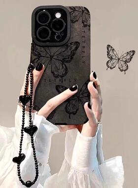 适用iPhone16手机保护壳14promax11翻毛12苹 果13黑色蝴蝶小米15华为mate60pura70opporeno荣耀50100Svivox20