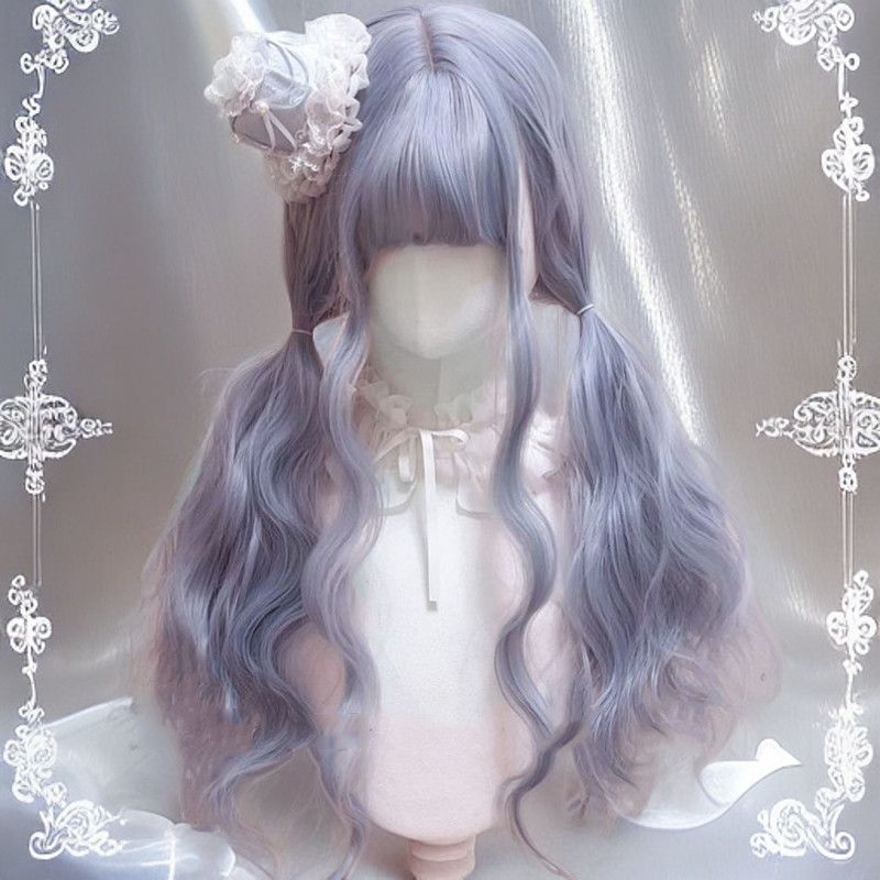 假发女长发网红羊毛微卷lolita日系cos蓬松烟灰蓝软妹写真全头套