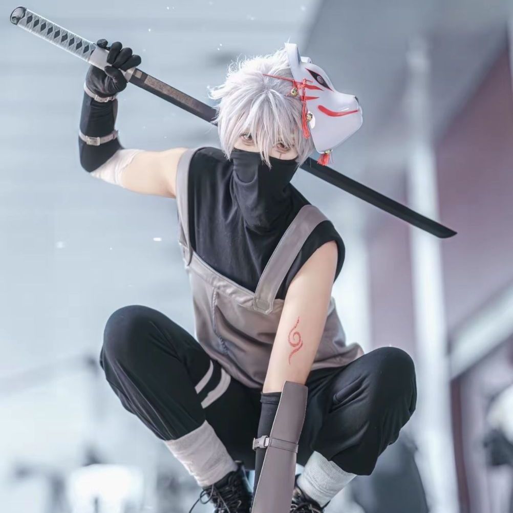 火影忍者cos服火影暗部鼬卡卡西Cosplay头带短袖狐狸面具配件全套图片