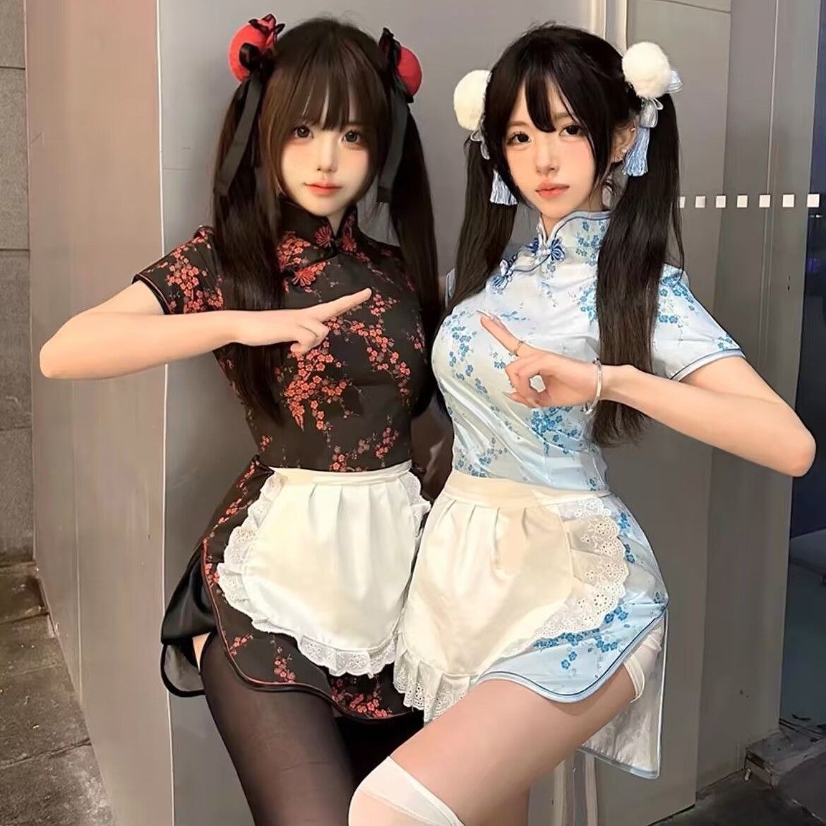 夏季纯欲甜妹连衣裙套装cos国风围裙黑红收腰新中式中华娘旗袍女图片