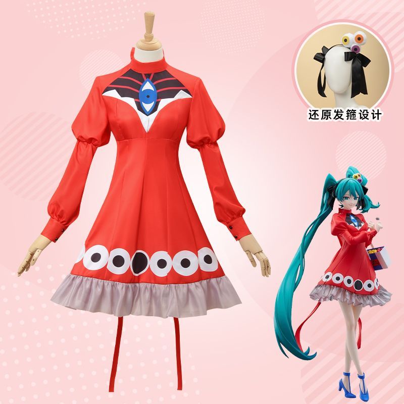 红色魔眼裙音未来连衣裙初cos服cosplay动漫游戏套装万圣节服装图片