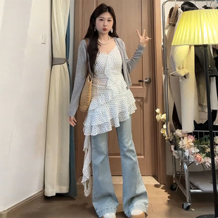 高档大码 遮胯显瘦 胖mm度假风波点荷叶边吊带连衣裙女秋季 2025新款