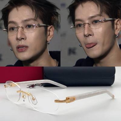 王嘉尔同款白色腿无框眼镜