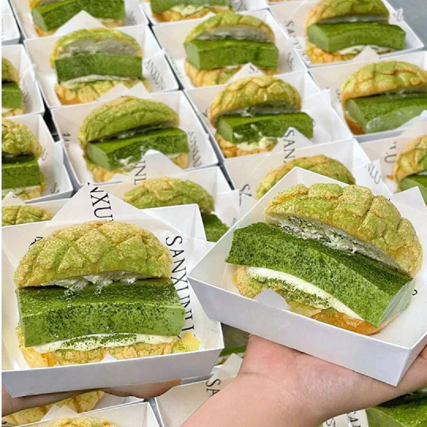 抹茶奶冻菠萝包盒子奶冻菠萝包包装盒奶冻菠萝油打包盒商用摆摊用