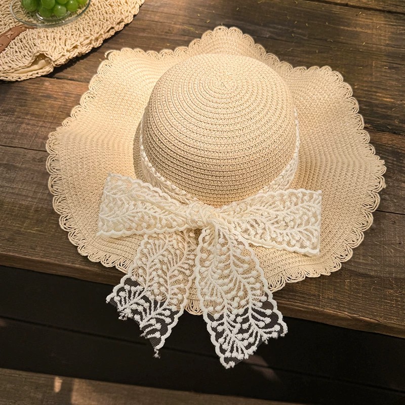 波浪边蕾丝草帽女夏天海边沙滩