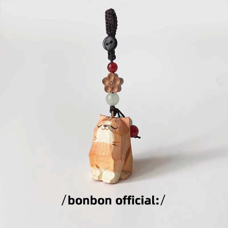 手工木雕猫咪桃木梅花编织钥匙扣汽车书包挂件精致挂饰生日礼物