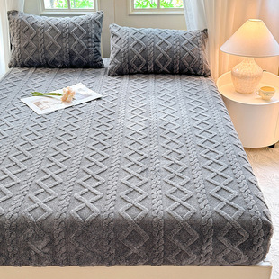 塔芙绒床笠单件冬季加厚保暖牛奶绒床罩纯色防滑绒床垫防滑床罩