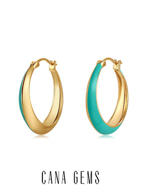 CANA GEMS PD0635 绿色珐琅圈圈耳圈 珐琅合金耳环耳饰