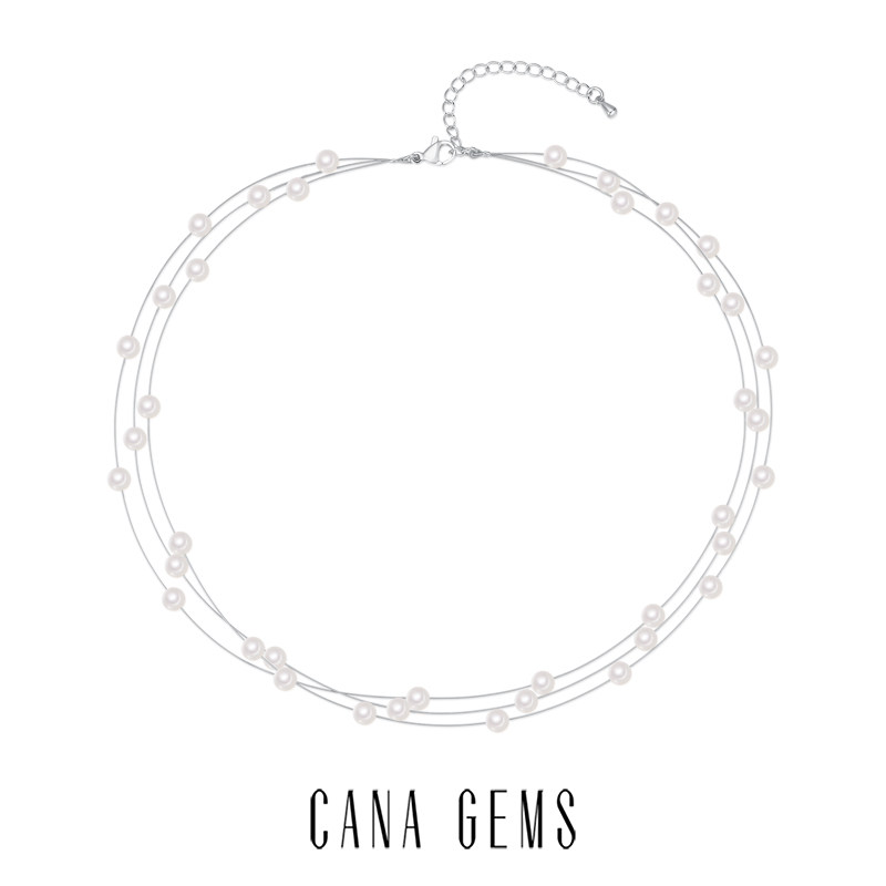 CANA GEMSPD0685 三层钢绳珍珠满天星项链 粉色白色珍珠可选