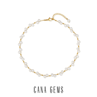 CANA GEMSPD0518 金珠珍珠双层钢绳项链 轻奢高级感淡水珍珠项链