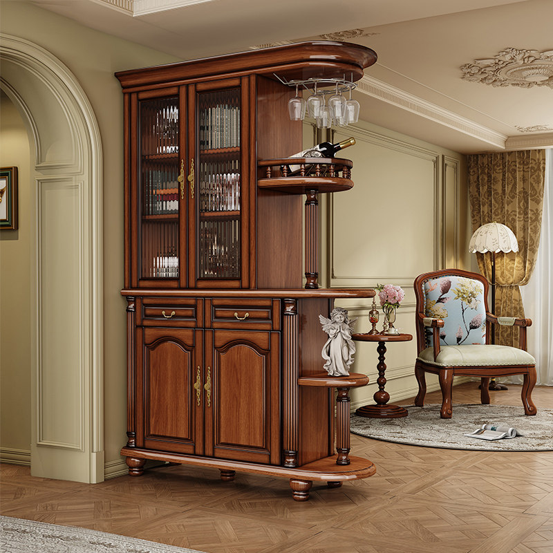 美式复古实木间厅玄关柜入户正对门新款客厅沙发隔断屏风柜置物架