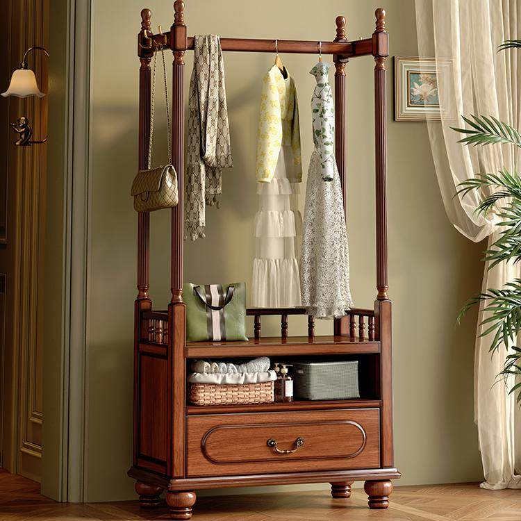 美式复古实木衣帽挂衣架卧室落地式桃花心木小户型带抽屉置物架,住宅家具,衣帽架,淘宝优惠券,粉丝福利购,淘宝优惠卷