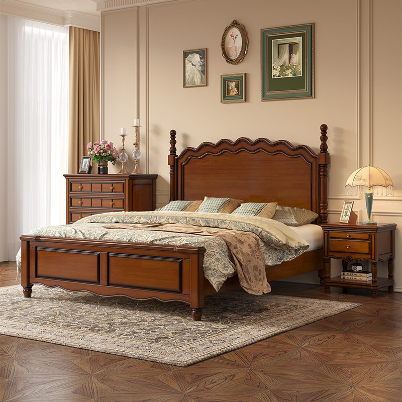 美式乡村实木床简约乡村复古主卧家具高箱储物1.5米1.8米双人床