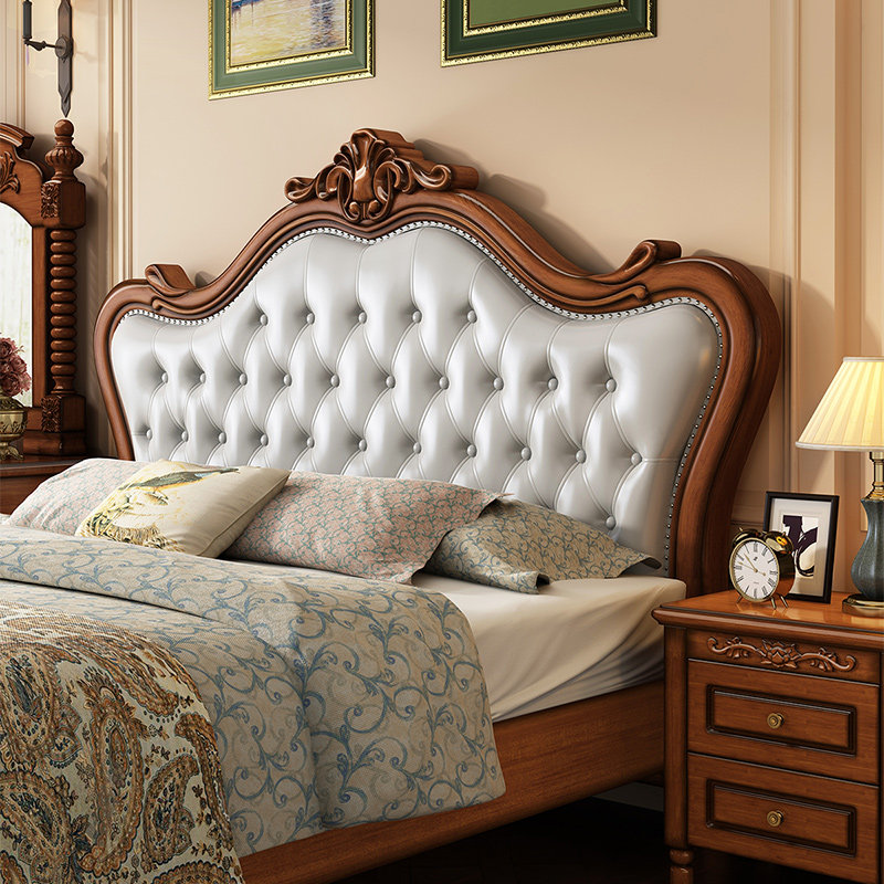 美式复古实木主卧大婚床桃花心木1.8床小户型1.5米高箱储物软包