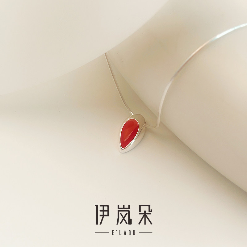 伊岚朵【设计师】水滴项链｜925银红色新年节日滴油大码加长蛇骨