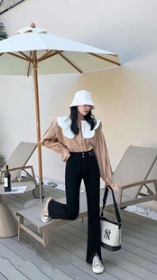 香港花牌BASHA春夏芭莎欧货高腰百搭开叉紧身喇叭牛仔裤潮流女裤