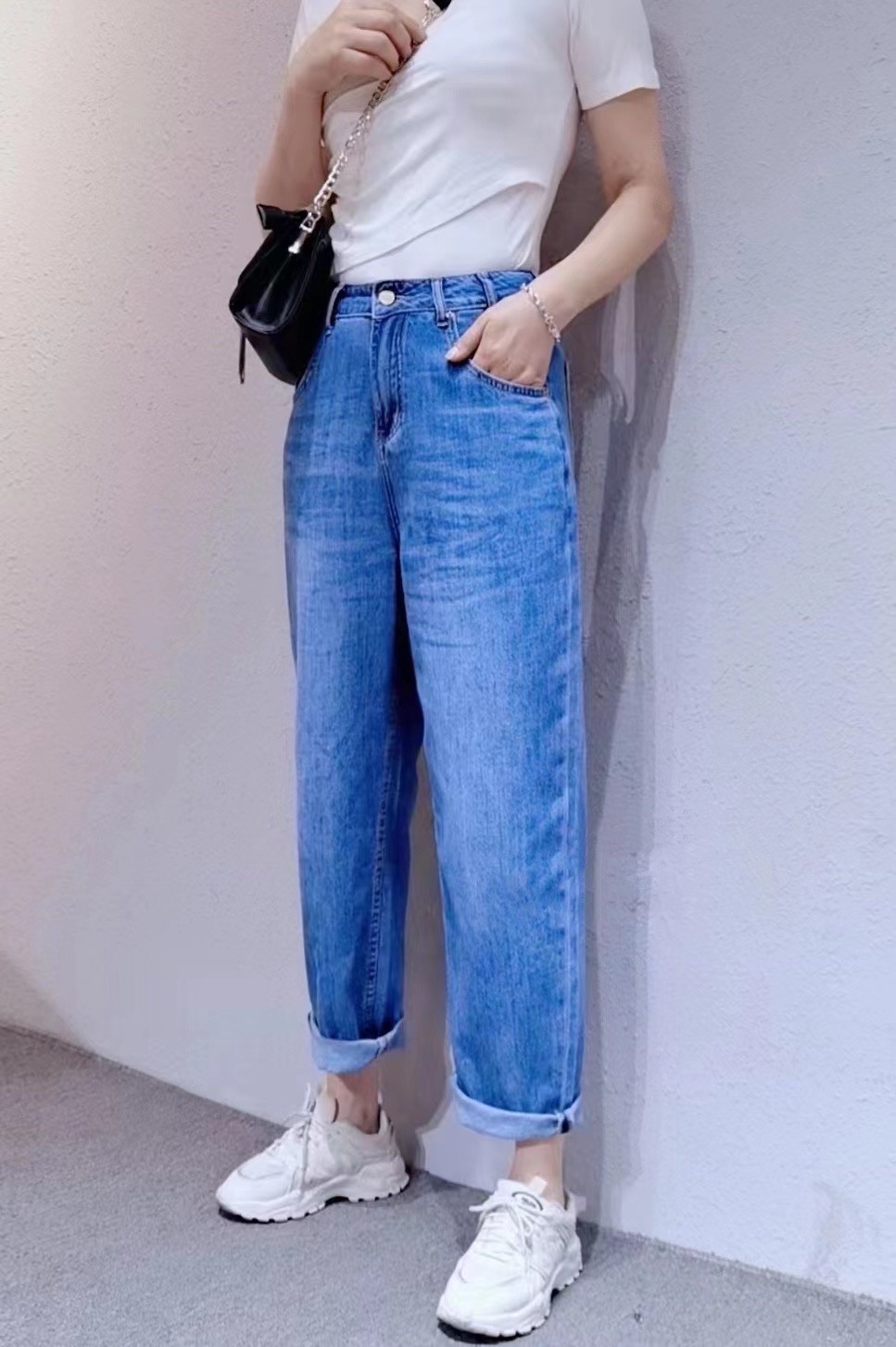 春夏轻奢质感奶奶哈伦牛仔裤现货