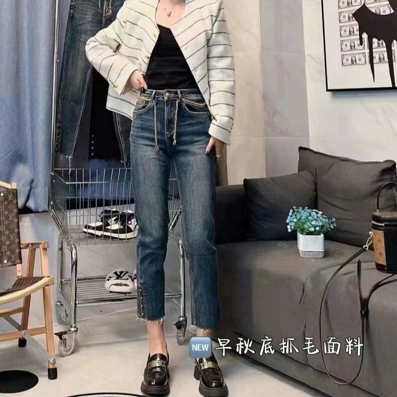 弹力牛仔裤秋冬直筒86cm保暖修身