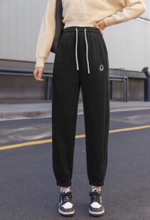 香港花牌秋冬新款BASHA芭莎欧货抽绳松紧腰厚绒修身休闲裤卫裤 女