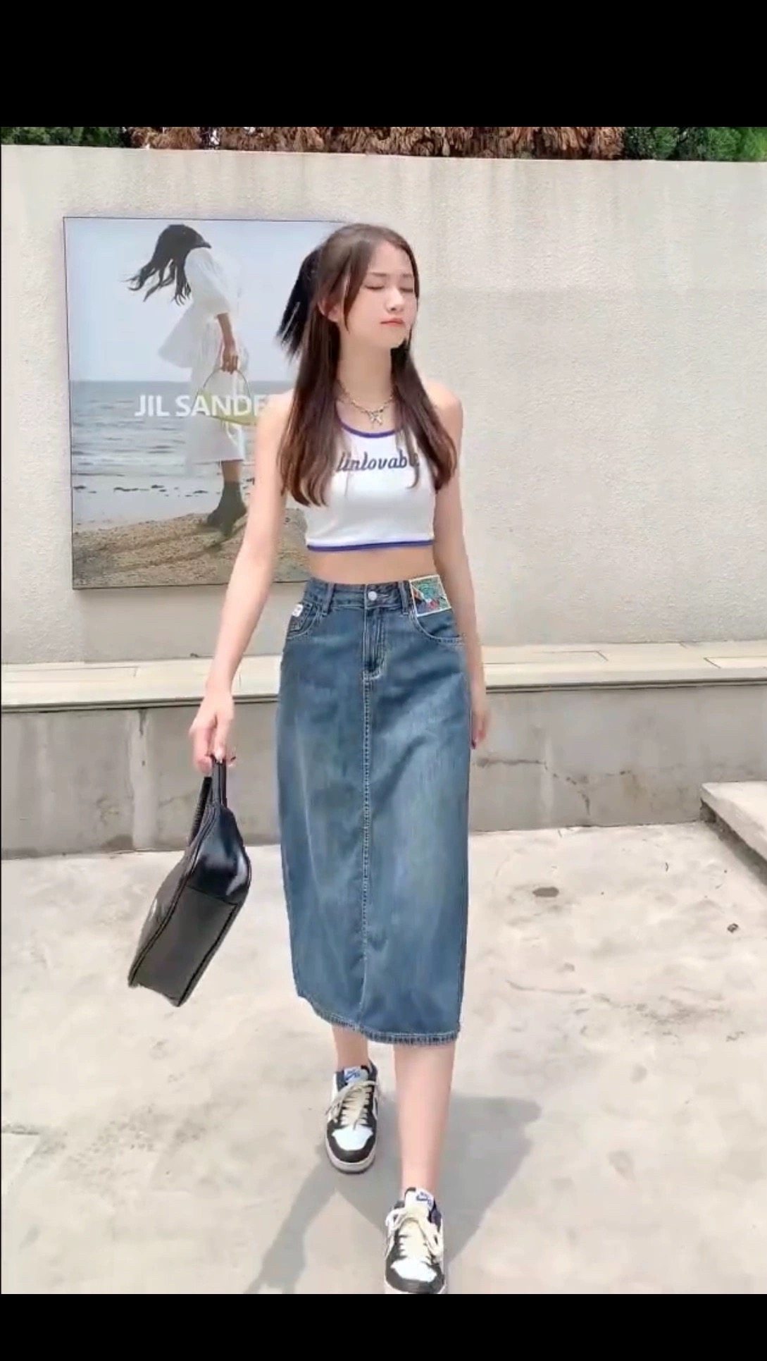 高腰半身牛仔裙修身夏季现货H型