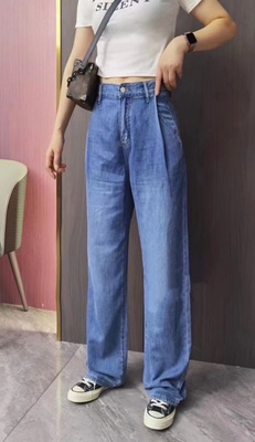 花牌浅色牛仔裤春夏韩版阔腿薄潮