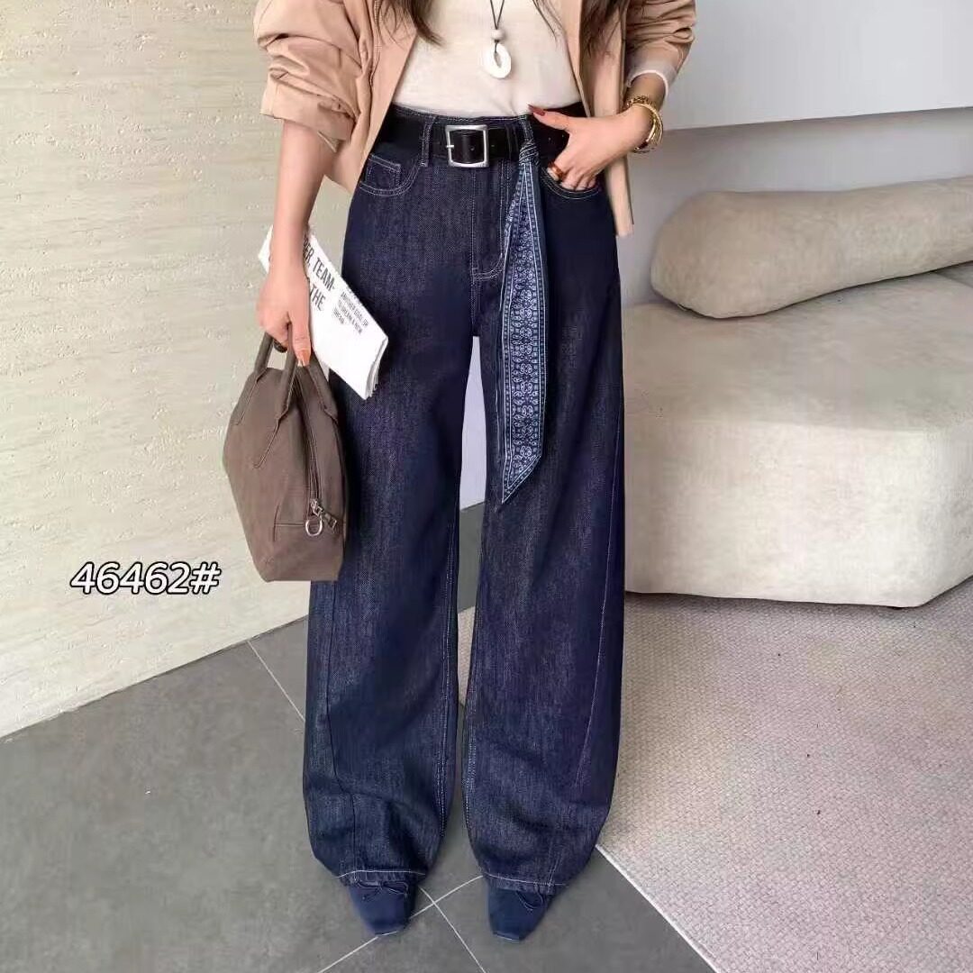 春秋高腰宽松显瘦阔腿牛仔裤垂感图片