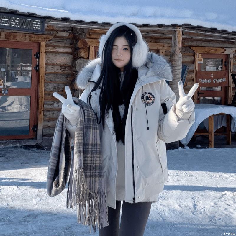 情侣派克羽绒服男冬季时尚百搭时尚加厚连帽毛领外套东北防寒外套