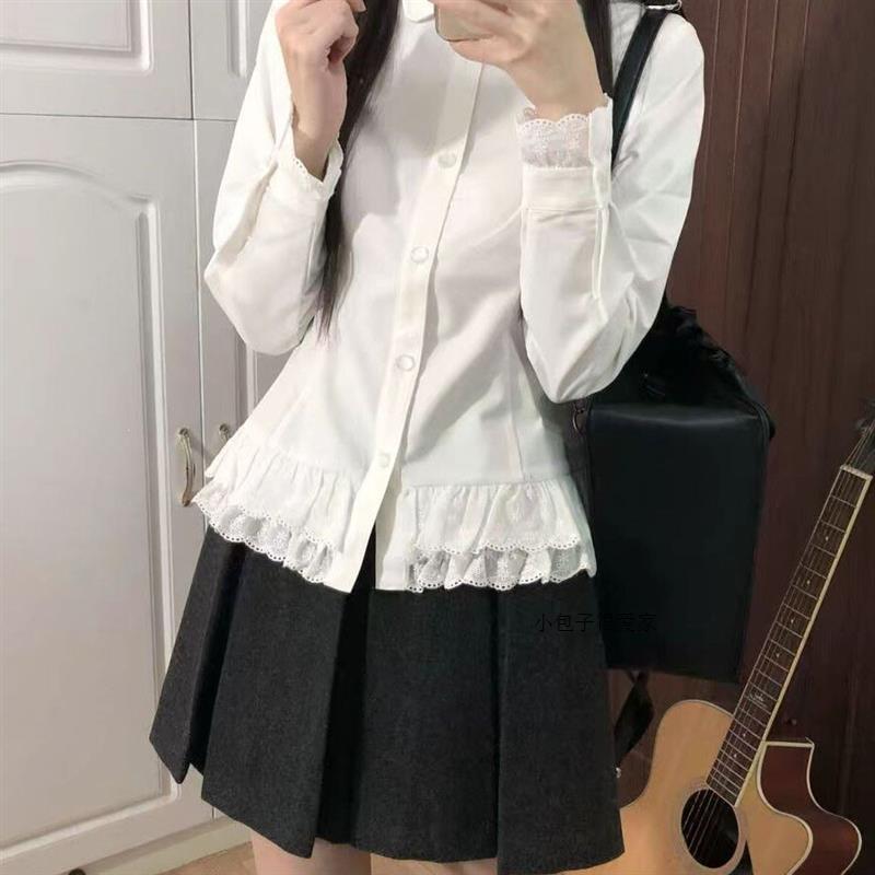 jk制服格雷系内搭法式白色蕾丝边拼接新款衬衫叠穿春秋显瘦优雅