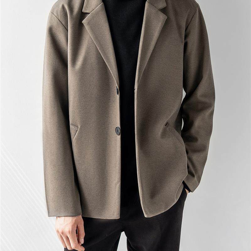 毛呢西装外套男春秋季高级感轻熟风男装加厚呢子大衣韩版休闲西服