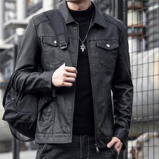 皮衣外套潮 潮流帅气休闲翻领机车服男士 大码 皮夹克男加绒加厚韩版