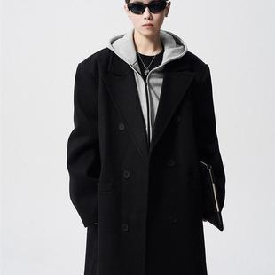 垫肩外套vibe学院风百搭风衣潮 中长款 重磅毛呢大衣男春秋冬季 韩版