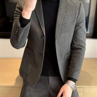 加厚呢子大衣韩版 高级感轻熟风男装 休闲西服 外套男秋冬季 毛呢西装