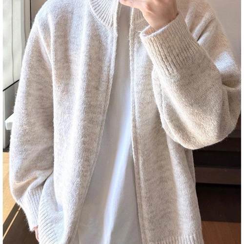 秋冬新款美式复古立领针织开衫男士宽松休闲毛衣拉链外套百搭上衣