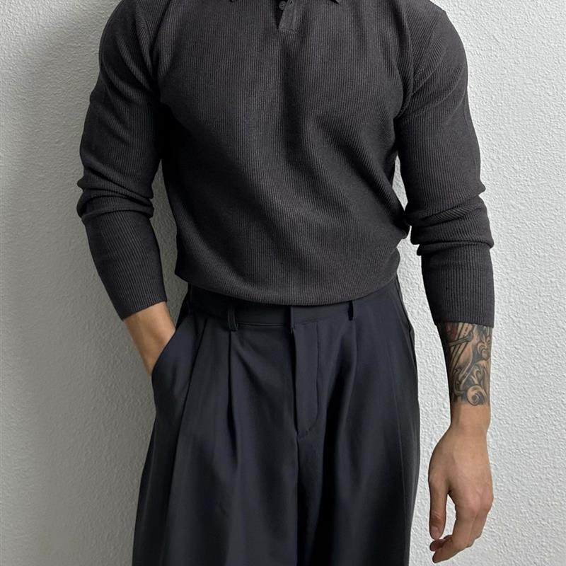 高级感针织Polo衫男士新款韩版轻熟风亲肤百搭宽松人夫感穿搭毛衣