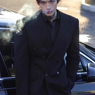 男士 高级感黑色双排扣西装 男装 痞帅男生dk正装 休闲西服外套 男春季