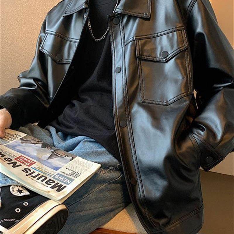 皮衣男士外套春秋季PU皮夹克飞行机车服宽松大码休闲潮牌痞帅上衣