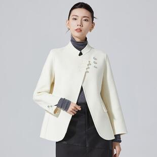 2024秋冬新款新中式双面羊毛呢外套女士通勤复古国风盘扣斜襟短衫