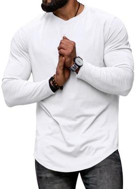 2024现货跨境亚马逊外贸秋冬男装长袖休闲圆领纯色上衣打底T恤衫