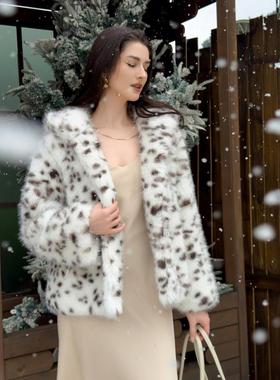 2025新款海宁豹纹狐狸毛山猫毛毛皮草外套冬季加厚新款通勤设计感