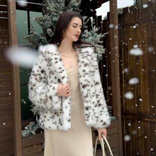 2025新款海宁豹纹狐狸毛山猫毛毛皮草外套冬季加厚新款通勤设计感