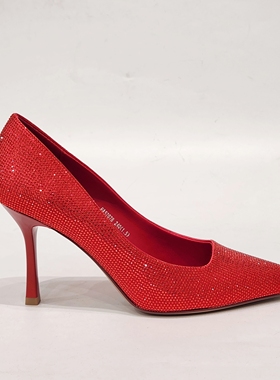 52078特价清版红色高跟水钻水晶尖头高跟鞋女婚鞋宴会鞋伴娘鞋