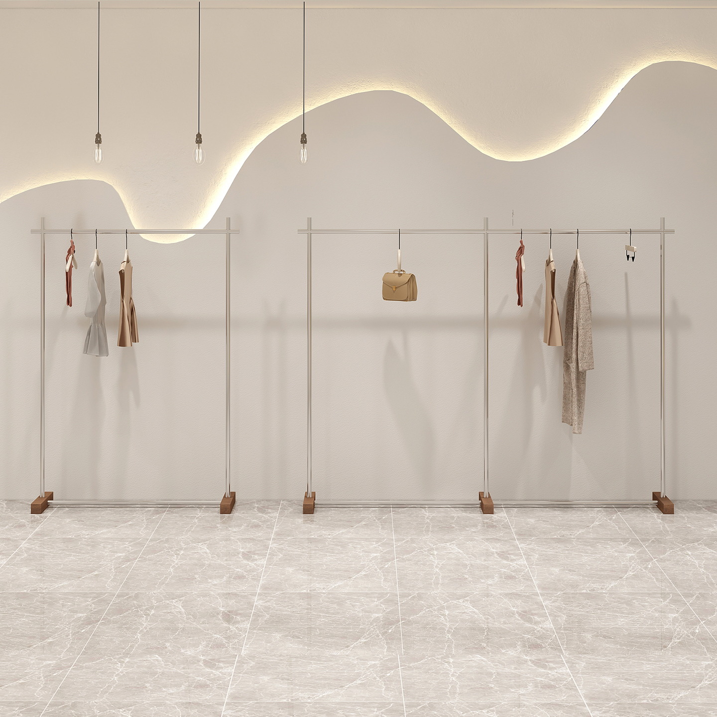 中古风不锈钢仿胡桃色服装展示架