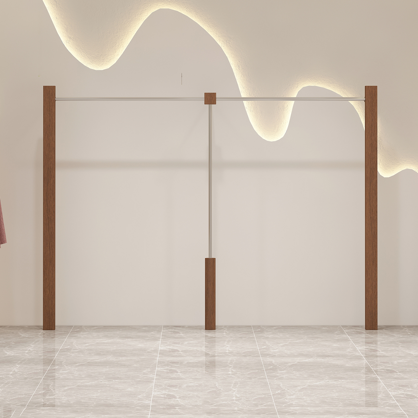 服装店不锈钢仿胡桃色上墙架