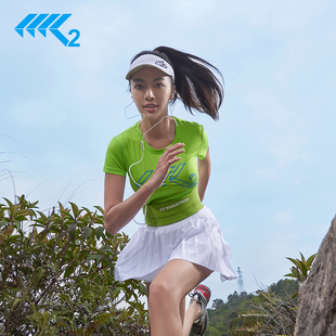 K2跑马拉松装 绿色上衣 备专业跑步速干T恤女瑜伽跑步户外运动短袖
