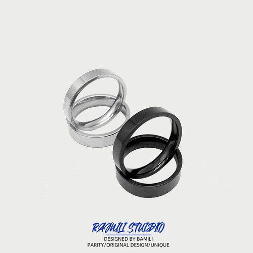 BAMILI纯色情侣戒指银黑色