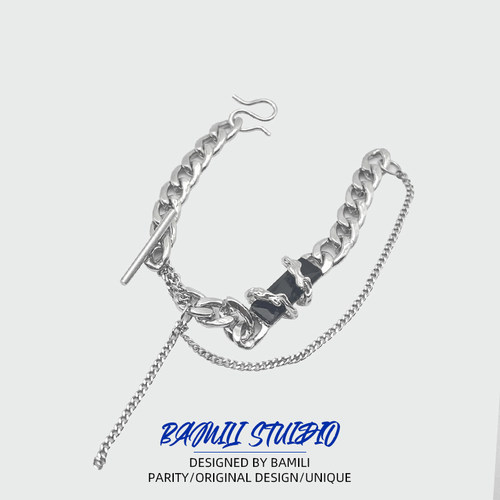 黑宝石冷淡风男士手链简单ins