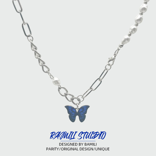 蝴蝶珍珠项链钛钢材质